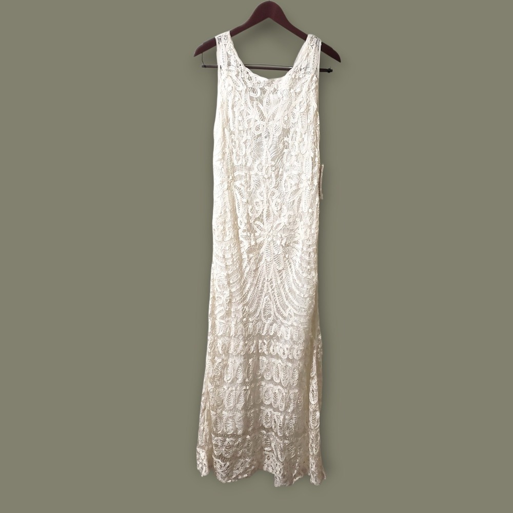 VTG Plaza South Ivory Crochet Lace Maxi Dress‎ Sleeveless Wedding Event Size 14